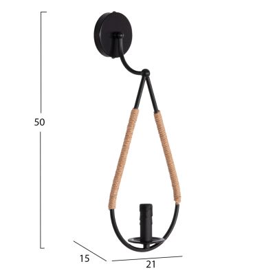 WALL SCONCE DROPLET HM4482 METAL-HEMP ROPE [E14] 21x15x50Hcm.