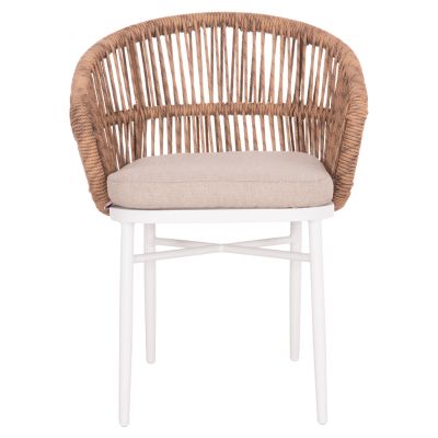 ALUMINUM ARMCHAIR ORIN HM6265.02 WHITE-P.E. RATTAN NATURAL-BEIGE CUSHION 58x61x75Hcm.