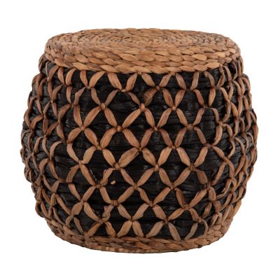 STOOL TEOFILO HM7869 IN NATURAL AND BLACK-HYDROHYACINTH MAT Φ43x38Hcm.