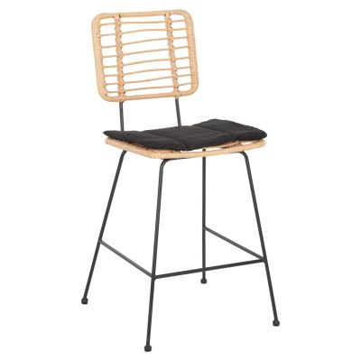 BAR STOOL MED.HEIGHT ALLEGRA HM5644.11 METAL&CUSHION BLACK-WICKER BEIGE 53x56x107Hcm.