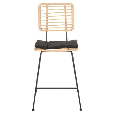 BAR STOOL MED.HEIGHT ALLEGRA HM5644.11 METAL&CUSHION BLACK-WICKER BEIGE 53x56x107Hcm.