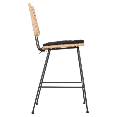 BAR STOOL MED.HEIGHT ALLEGRA HM5644.11 METAL&CUSHION BLACK-WICKER BEIGE 53x56x107Hcm.