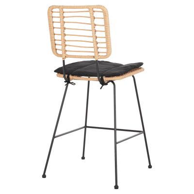 BAR STOOL MED.HEIGHT ALLEGRA HM5644.11 METAL&CUSHION BLACK-WICKER BEIGE 53x56x107Hcm.