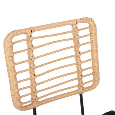 BAR STOOL MED.HEIGHT ALLEGRA HM5644.11 METAL&CUSHION BLACK-WICKER BEIGE 53x56x107Hcm.