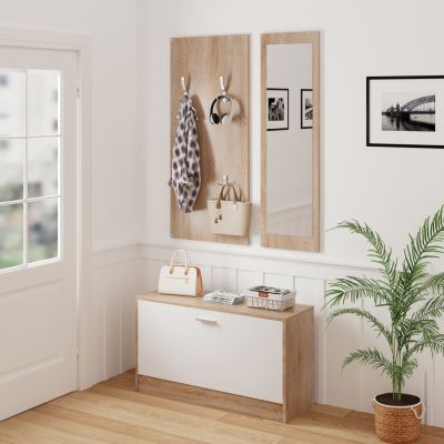 ENTRYWAY SET WITH MIRROR VERN HM2476.04 MELAMINE IN SONAMA-WHITE 80x27x175Hcm.