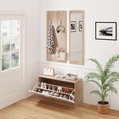 ENTRYWAY SET WITH MIRROR VERN HM2476.04 MELAMINE IN SONAMA-WHITE 80x27x175Hcm.