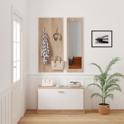 ENTRYWAY SET WITH MIRROR VERN HM2476.04 MELAMINE IN SONAMA-WHITE 80x27x175Hcm.