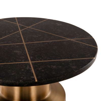 SIDE TABLE CLAYDEE HM9675 METAL IN GOLD-BLACK INLAY MARBLE TOP Φ41x54,5Hcm.