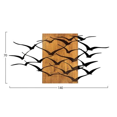 WALL DECORATION LARGE BIRDS HM4749-METAL IN BLACK-WOOD 140x3(thickness)x70Hcm.