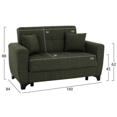 HM3243.05, 2-seater sofa-bed, tall back, dark-olive, 160x84x88