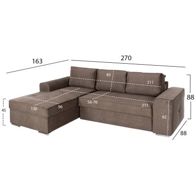 LEFT CORNER SOFA NACHO HM3279.03L BROWN FABRIC-SILVER METAL LEGS 270x163x88Hcm.