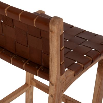 ТАБУРЕТКА С ОБЛЕГАЛКА FB99380.01 ВИСОКА MINDI ДЪРВО ПЛЕТЕНА КОЖА ЕСТЕСТВЕНА, 40X53X89H