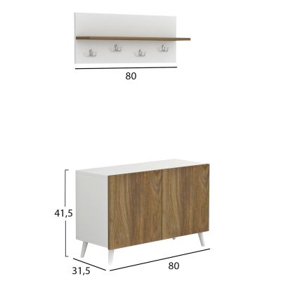 ENTRYWAY FURNITURE SET DELPHINE HM8876.11 MELAMINE IN WHITE-NATURAL WOOD 80x31,3x41,5Hcm.