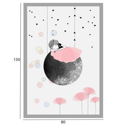 HM7678.01 80Χ150cm, children's rug, white-grey-pink, fringes