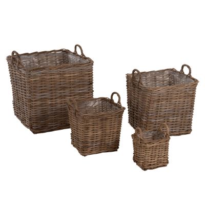 DECORATIVE BASKETS KATER 4PCS HM9657 KUBU RATTAN IN GREY 52x52x50-57Hcm.