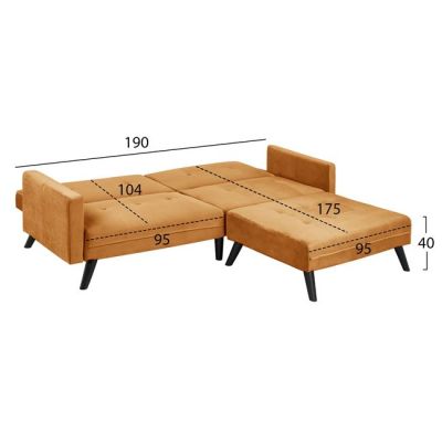 Sofa Corner Bed Livia HM3151.09 Velvet Gold with Footstep 211x158x83cm