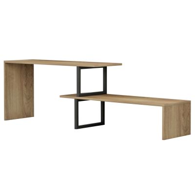 TV FURNITURE EXPANDABLE BRIGGITE HM8893.11 MELAMINE IN DARK SONAMA -BLACK METAL LEGS 110-160x30x45Hcm.