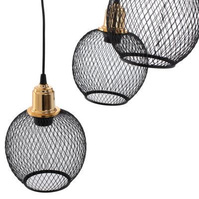 CEILING PENDANT 3-LIGHT ASYMMETRICAL METAL BLACK SPHERICAL GRIDS Φ30x80Ηcm.HM7689.01