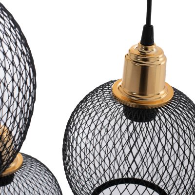 CEILING PENDANT 3-LIGHT ASYMMETRICAL METAL BLACK SPHERICAL GRIDS Φ30x80Ηcm.HM7689.01