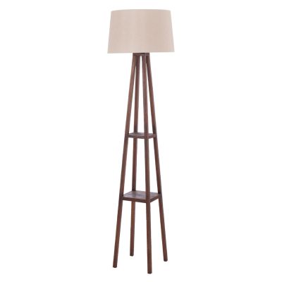 FLOOR STANDING LAMP WOODEN WALNUT LEGS BEIGE CAP 26x26x156Hcm.HM7695.01