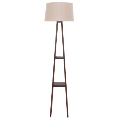 FLOOR STANDING LAMP WOODEN WALNUT LEGS BEIGE CAP 26x26x156Hcm.HM7695.01