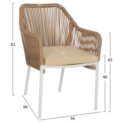 ARMCHAIR ALUMINUM HM5855.01 WHITE WITH PE WICKER ROPE BEIGE 56x66x82