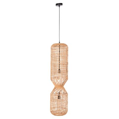 CEILING PENDANT LAMP HM4344 CYLINDRICAL-PAPER ROPE ΙΝ SAN BEIGE-2 BULBS Φ25x100-160Hcm.