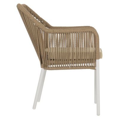 ARMCHAIR ALUMINUM HM5855.01 WHITE WITH PE WICKER ROPE BEIGE 56x66x82