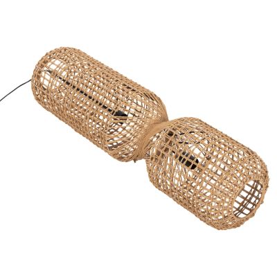 CEILING PENDANT LAMP HM4344 CYLINDRICAL-PAPER ROPE ΙΝ SAN BEIGE-2 BULBS Φ25x100-160Hcm.