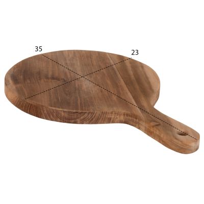 CUTTING BOARD ROUND HM4292 TEAK WOOD IN NATURAL-WITH HANGING HOLE AND HANDLE 23x35x2Hcm.