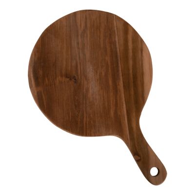 CUTTING BOARD ROUND HM4292 TEAK WOOD IN NATURAL-WITH HANGING HOLE AND HANDLE 23x35x2Hcm.