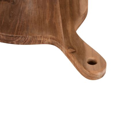 CUTTING BOARD ROUND HM4292 TEAK WOOD IN NATURAL-WITH HANGING HOLE AND HANDLE 23x35x2Hcm.