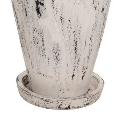 ДЕКОРАТИВНА ПОДОВА ВАЗА С ЧИНИЙКА-ОСНОВА ЛАВРОВО HM7937 ТЕРАКОТА В БЯЛА ПАТИНА Φ45x100Hcm.