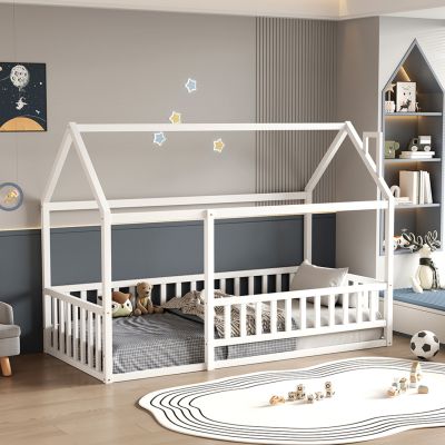 BED FOR KIDS WITH RAILINGS HOUSER HM706.03 t.MONTESSORI SOLID PINE WOOD IN WHITE- 190x90cm.
