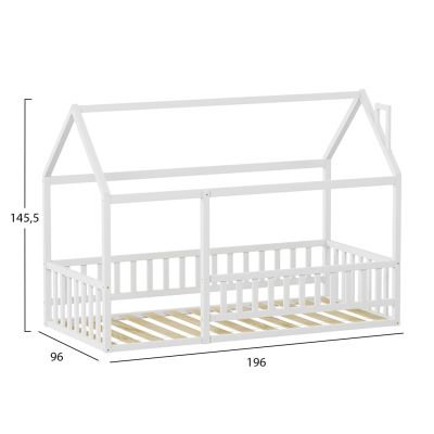 BED FOR KIDS WITH RAILINGS HOUSER HM706.03 t.MONTESSORI SOLID PINE WOOD IN WHITE- 190x90cm.