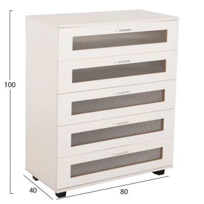 CHEST OF DRAWERS THORGAN HM9881.03 MELAMINE IN WHITE-5 DRAWERS 80Χ40Χ100Hcm.
