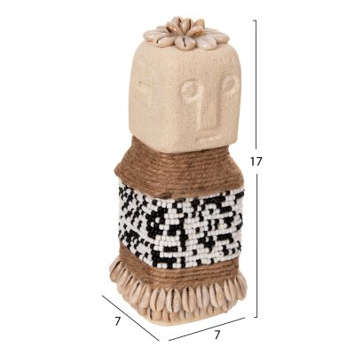 TABLE STATUETTE SUMBA HM4309 MADE OF WHITE PARAS STONE-BEADS-SEAGRASS ROPE 7x7x17Hcm.