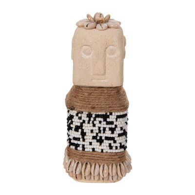 TABLE STATUETTE SUMBA HM4309 MADE OF WHITE PARAS STONE-BEADS-SEAGRASS ROPE 7x7x17Hcm.