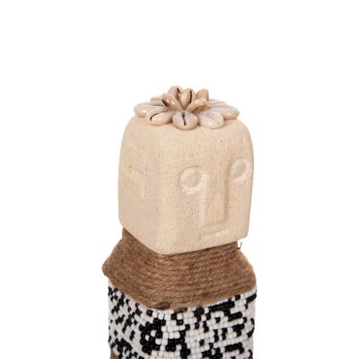 TABLE STATUETTE SUMBA HM4309 MADE OF WHITE PARAS STONE-BEADS-SEAGRASS ROPE 7x7x17Hcm.