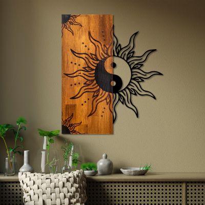 WALL DECORATION YIN-YANG HM4756-METAL IN BLACK-WOOD 50x3(thickness)x58Hcm.