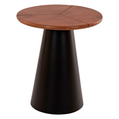 SIDE TABLES 2PCS SUNNI HM9669 BLACK METAL-WALNUT COLORED MANGO TOP Φ48,5 & Φ39,5 cm.