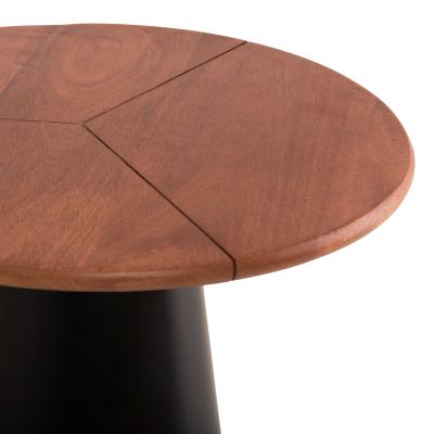SIDE TABLES 2PCS SUNNI HM9669 BLACK METAL-WALNUT COLORED MANGO TOP Φ48,5 & Φ39,5 cm.