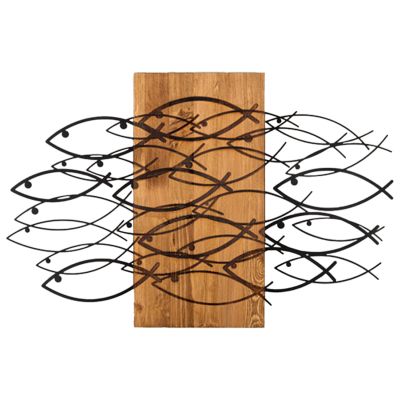 WALL DECORATION FISH HM4811-METAL IN BLACK-WOOD 87x3(thickness)x58Hcm.