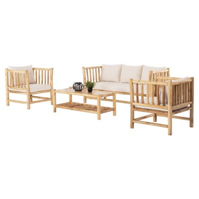 OUTDOOR LOUNGE SET 4PCS EDDARD HM9340 SOLID TEAK NATURAL-WHITE