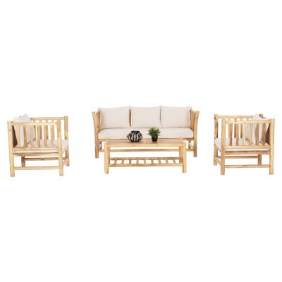 OUTDOOR LOUNGE SET 4PCS EDDARD HM9340 SOLID TEAK NATURAL-WHITE