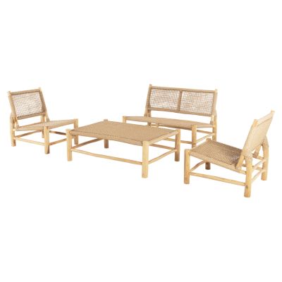 OUTDOOR 4PCS LOUNGE SET LONDER HM11957 SOLID TEAK WOOD-SYNTH.RATTAN-NATURAL COLOR