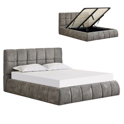 DOUBLE BED EDDY HM731.01 GREY BOUCLE & STORAGE SPACE--FOR MATTRESS 160x200cm.