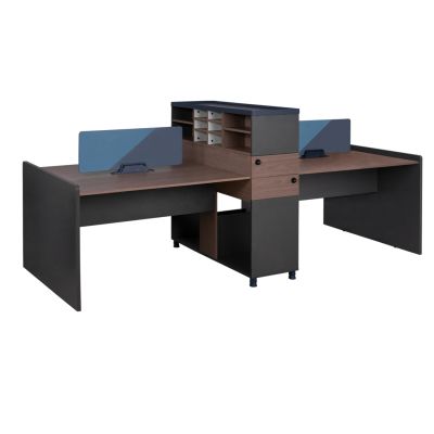 Office Workstasion Double Walnut and Grey с преграда и шкафове 284x120x120 HM2102