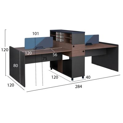 Office Workstasion Double Walnut and Grey с преграда и шкафове 284x120x120 HM2102