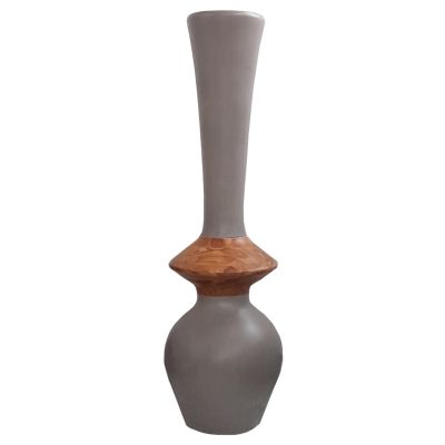 DECORATIVE FLOOR VASE NEBULA HM4660.05M FIBER CEMENT IN TAUPE--TEAK WOOD Φ45x148Hcm.
